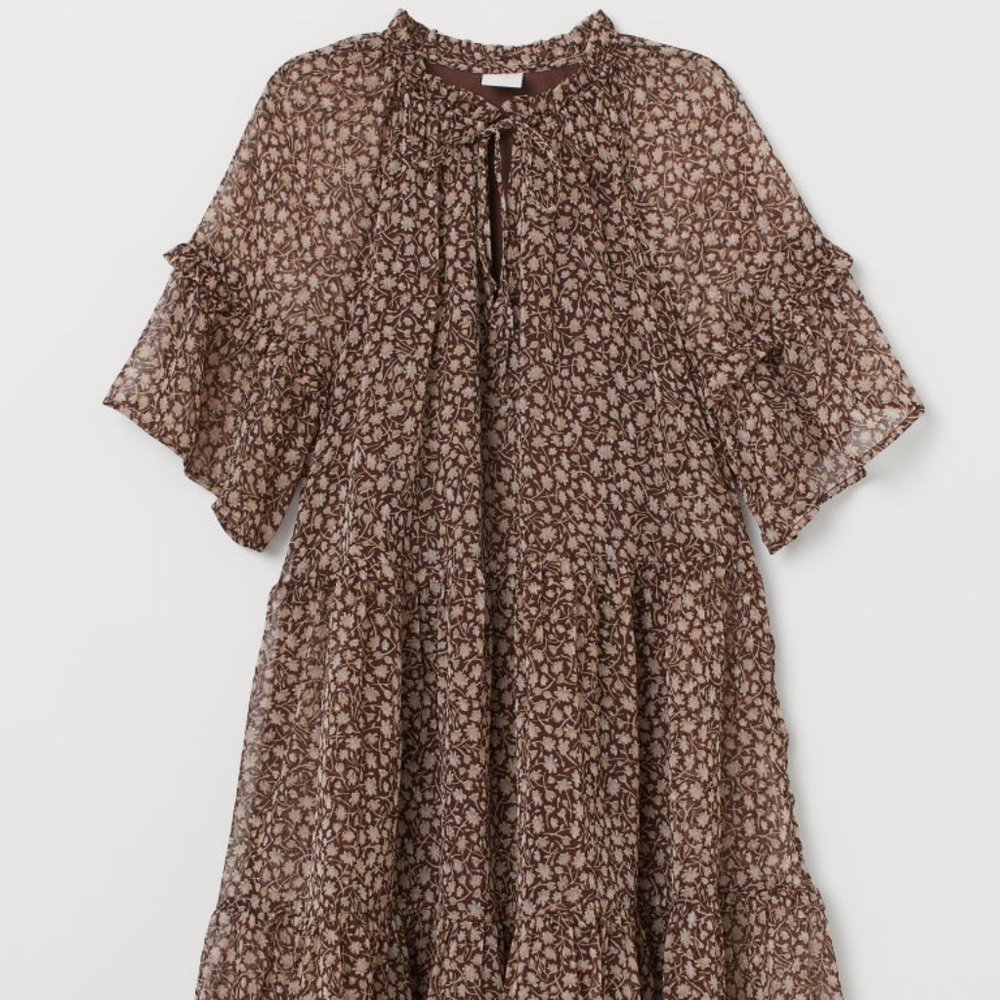 H&M Brown Tiered Chiffon Dress